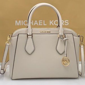 Michael Kors Daria Large Satchel Bag Leather Light Cream